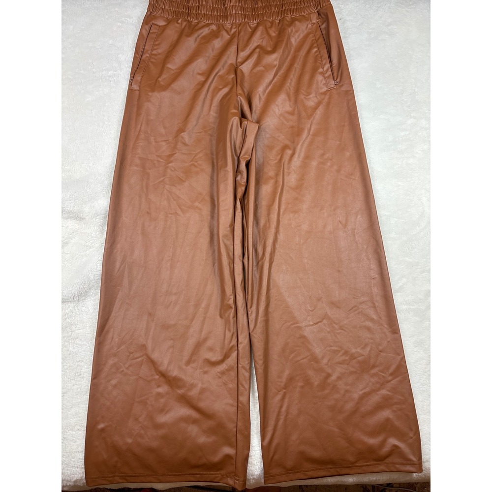 Offline by Aerie Real Luxe Faux Leather Wide Leg Pants Cognac Brown Large L